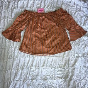 Brown and Navy blue off the shoulder shirt